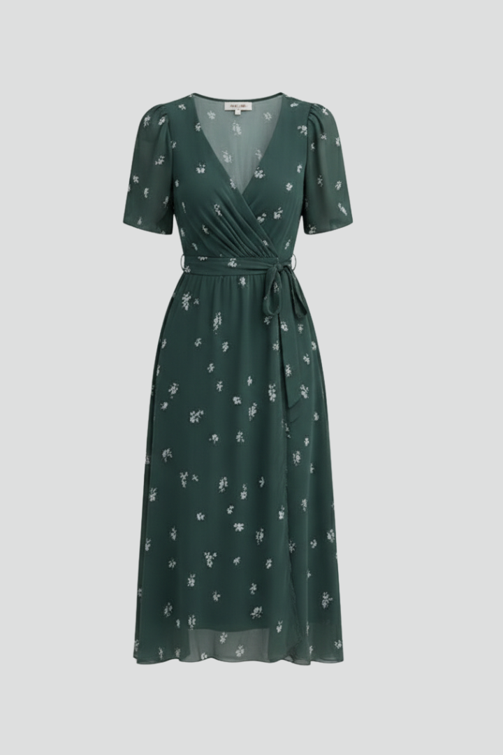 Women’s Midi Dress with V Neck and Pattern