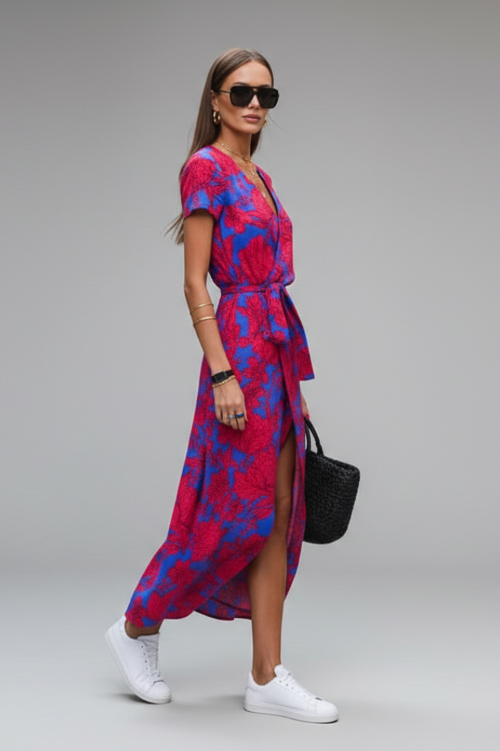 Women’s Midi Dress with Wrap Front and Waist Tie