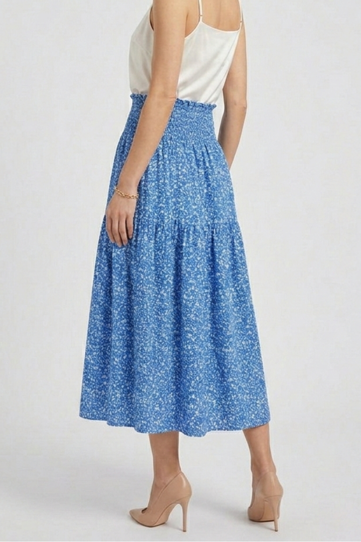 Women’s Midi Skirt with Elastic Waist and Floral Print