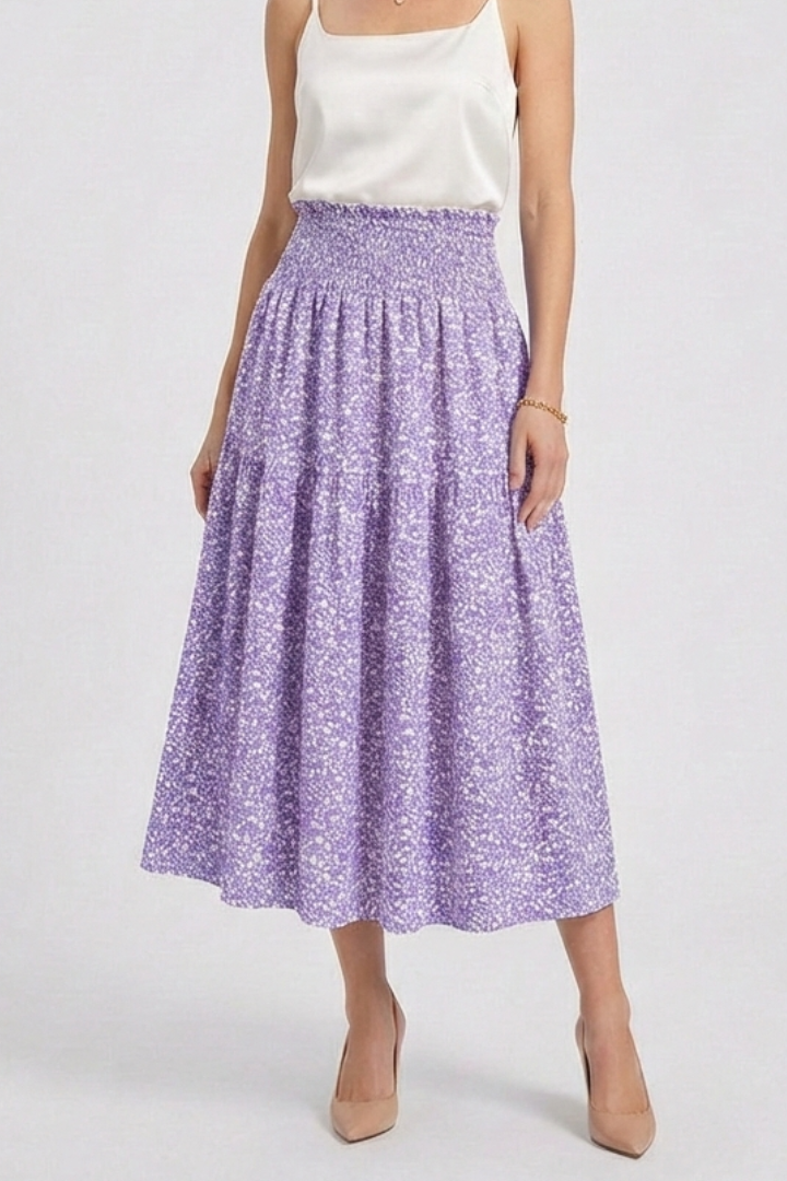 Women’s Midi Skirt with Elastic Waist and Floral Print