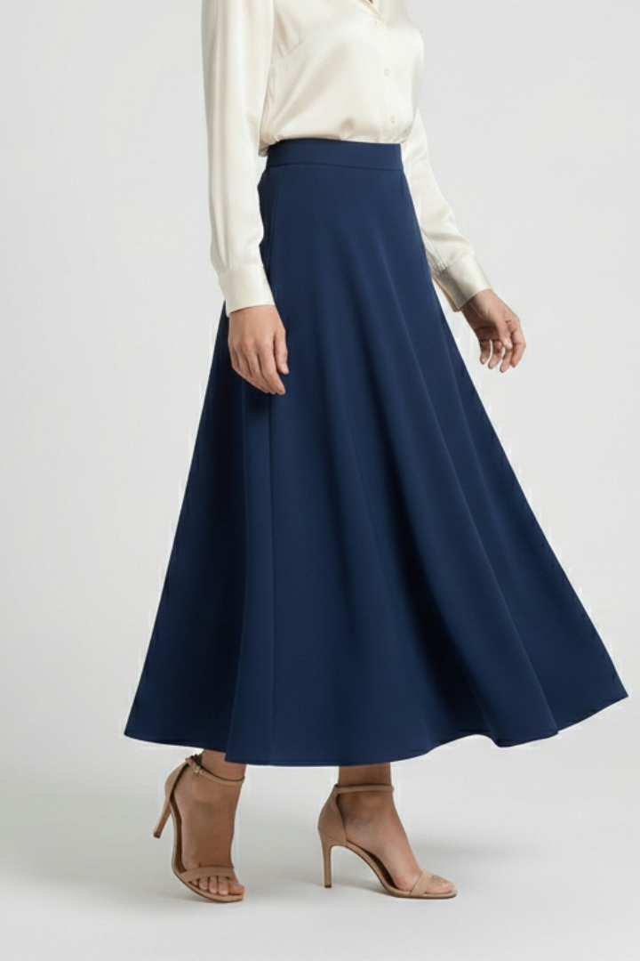 Women’s Midi Skirt with High Waist and Flared Cut
