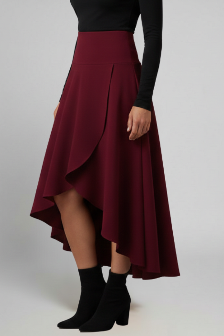 Women’s Midi Skirt with Layered Hem and High Waist