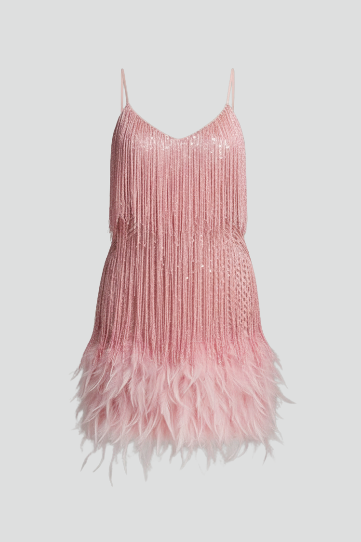 Women’s Mini Dress with Spaghetti Straps and Fringe Hem