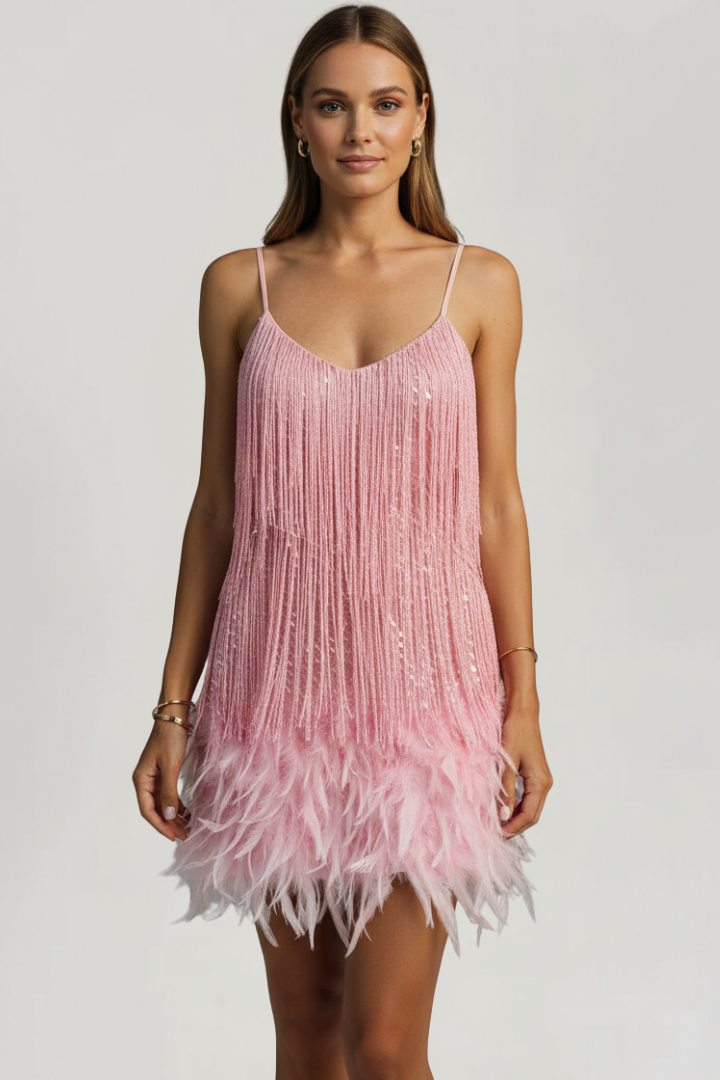 Women’s Mini Dress with Spaghetti Straps and Fringe Hem