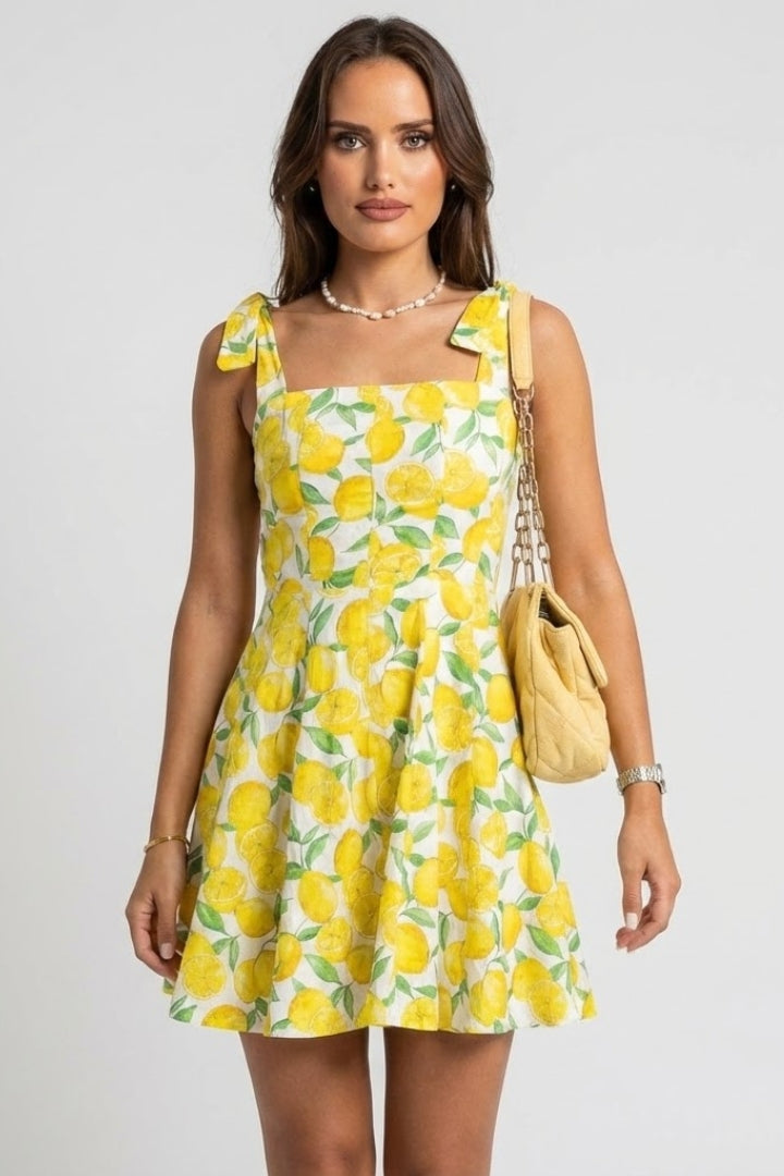 Women’s Mini Dress with Square Neck and Bow Straps