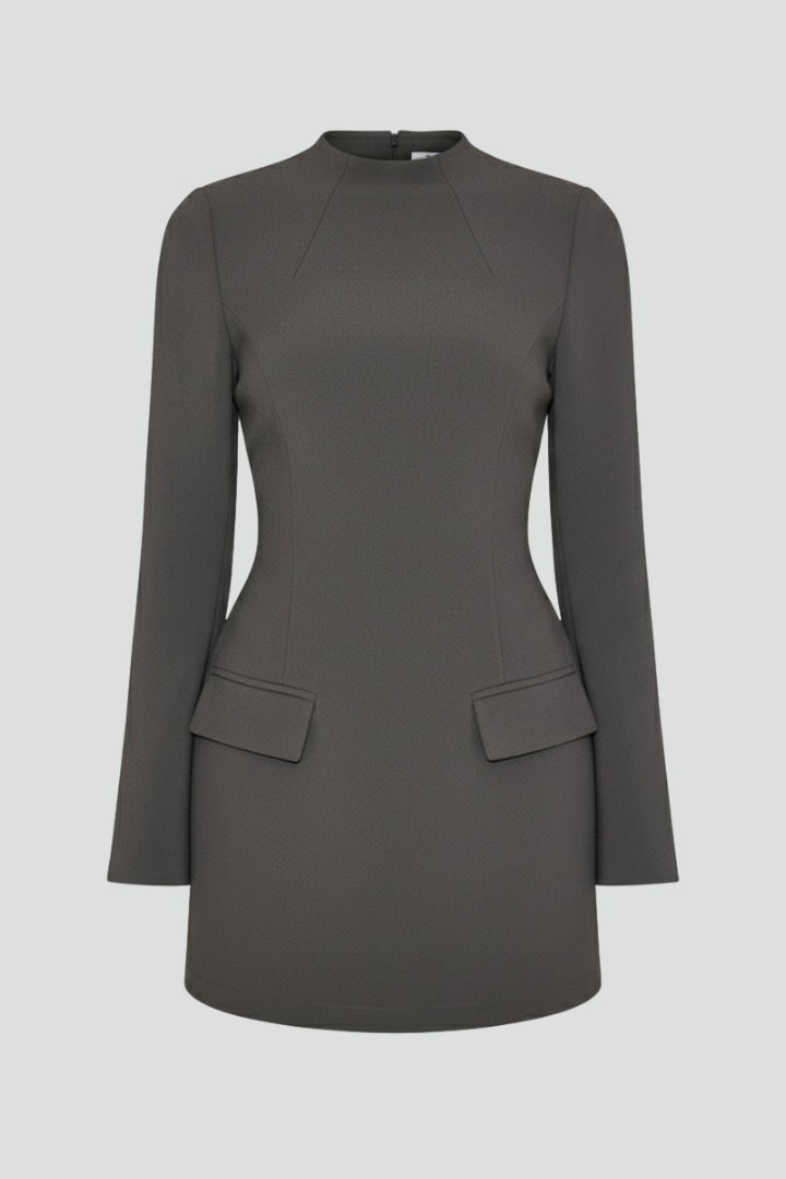 Women’s Mini Dress with Stand Collar and Long Sleeves