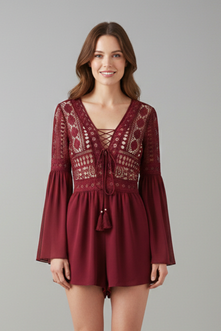 Women’s Mini Dress with V-Neck and Trumpet Sleeves