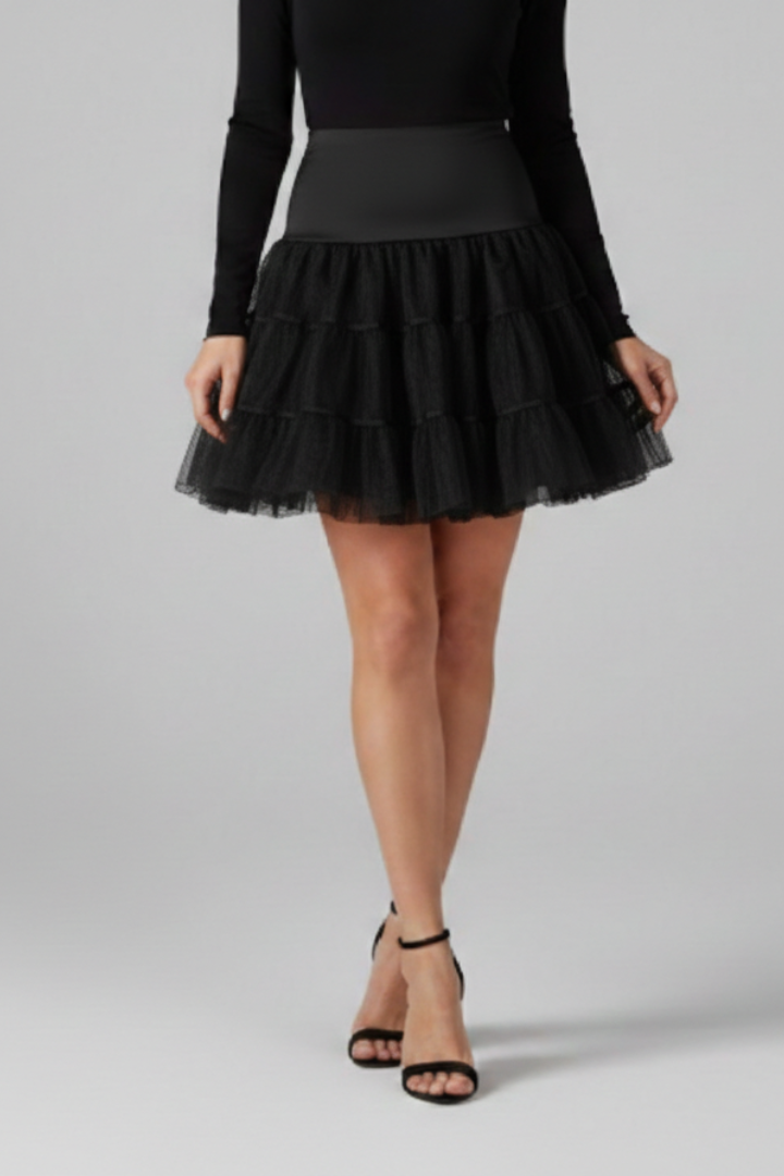 Women’s Mini Skirt with Elastic Waist and Tiered Mesh