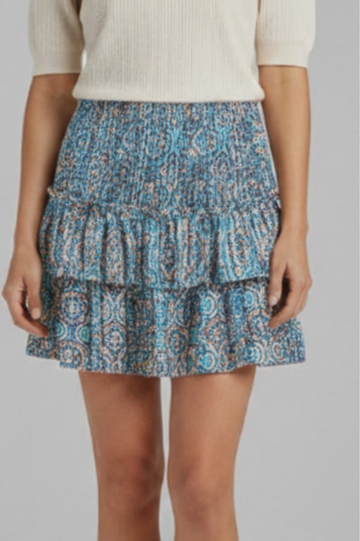 Women’s Mini Skirt with Shirred Waist and Ruffle Layers