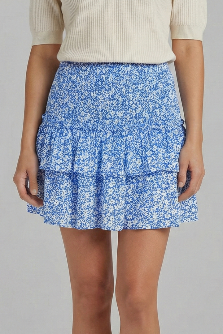 Women’s Mini Skirt with Shirred Waist and Ruffle Layers