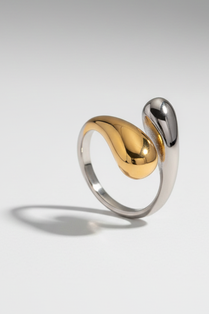 Women’s Open Ring with Dual-Tone Droplet Style