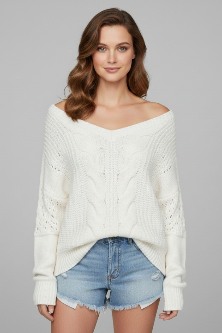 Women’s Oversized Sweater with Long Sleeves and Ribbed Cuffs