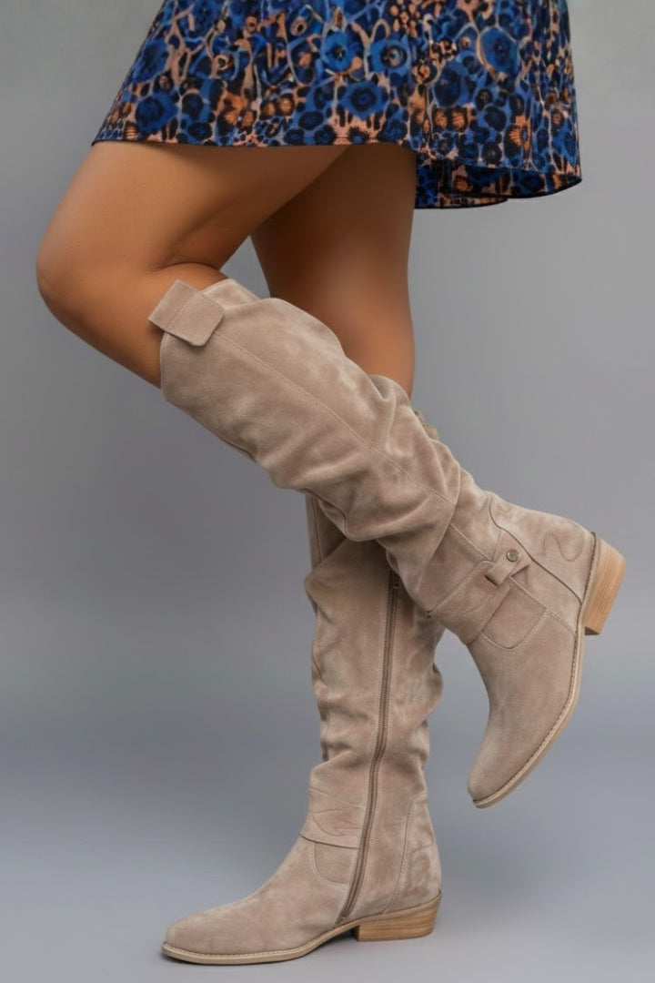 Women’s Over the Knee Boots with Slouch Shaft and Flat Heel