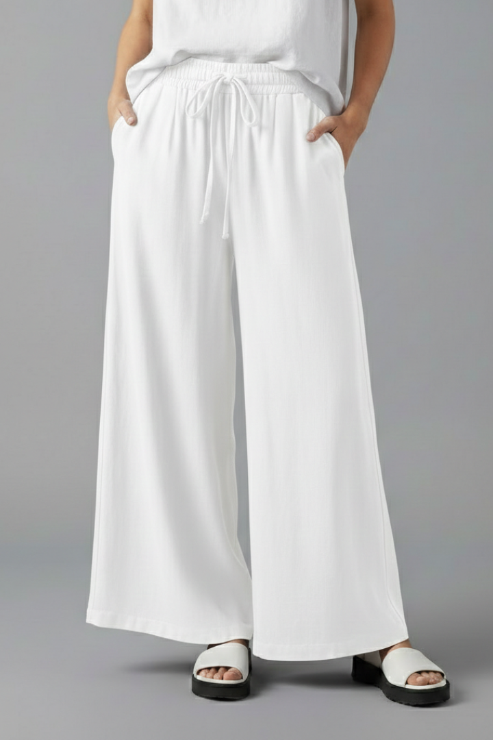 Women’s Palazzo Trousers with Elastic Waist and Pockets