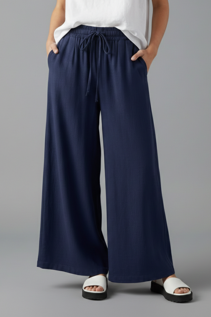 Women’s Palazzo Trousers with Elastic Waist and Pockets