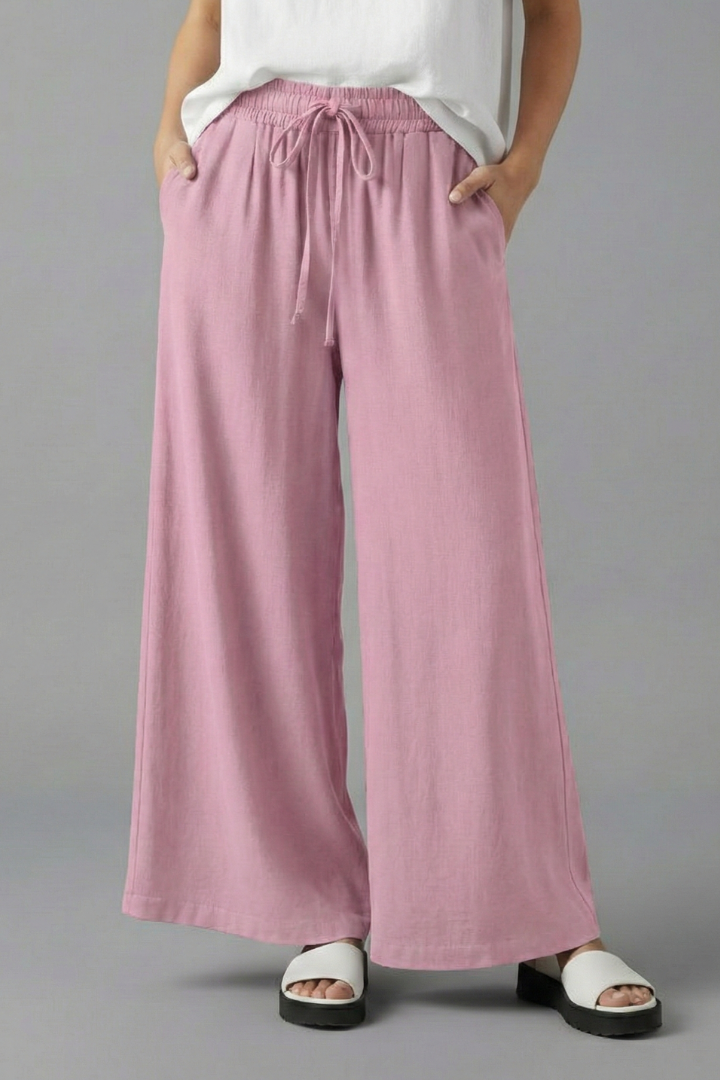 Women’s Palazzo Trousers with Elastic Waist and Pockets