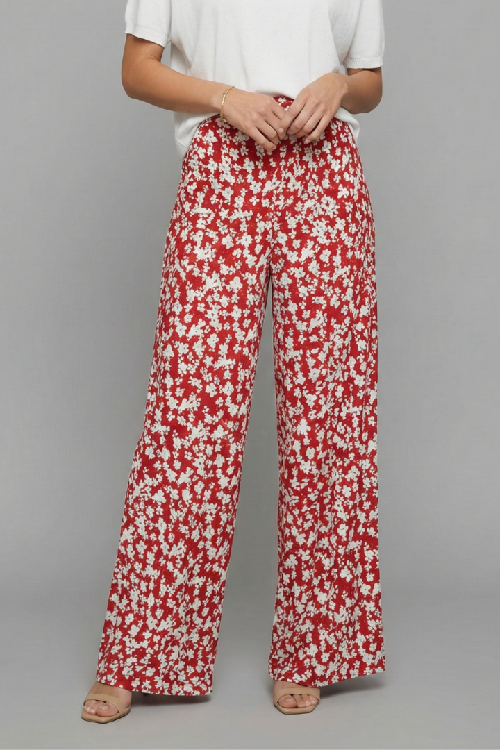Women’s Palazzo Trousers with Floral Print and Wide Legs