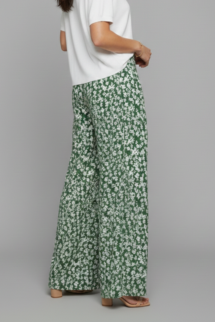 Women’s Palazzo Trousers with Floral Print and Wide Legs
