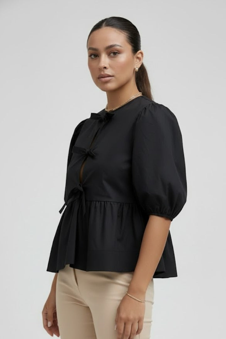 Women’s Peplum Blouse with Puffed Sleeves