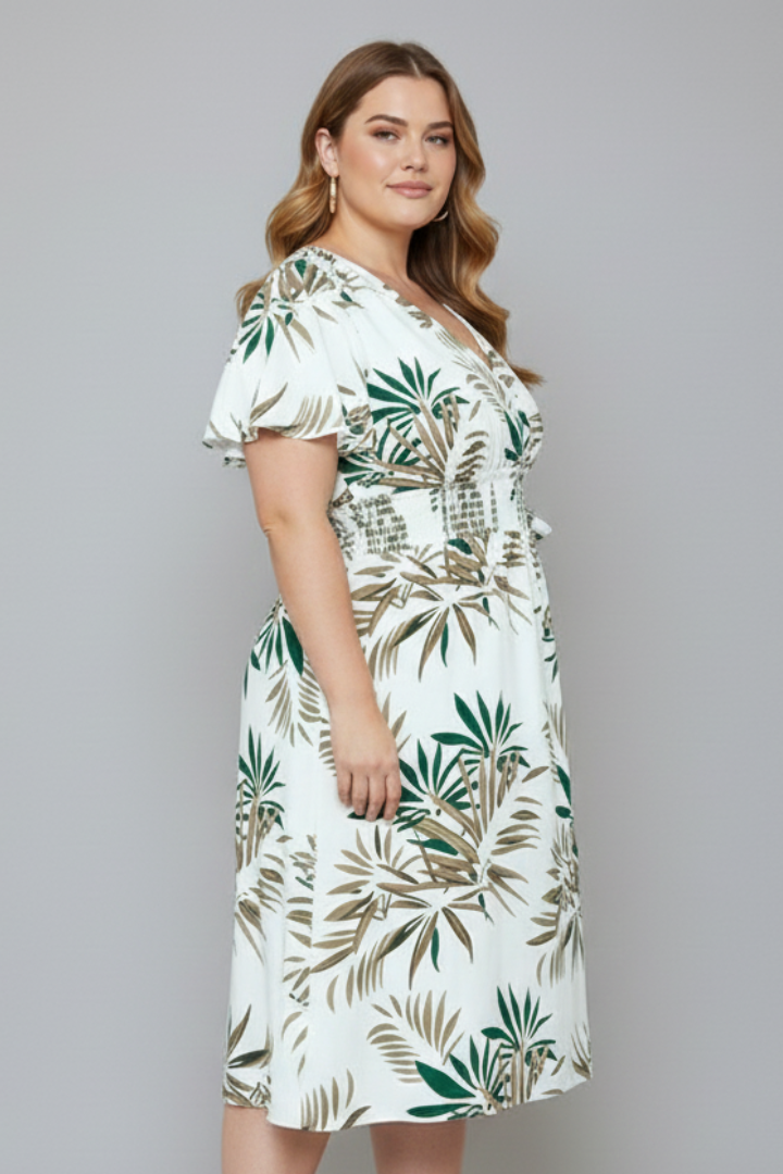 Women’s Plus Size Wrap Dress with V-Neckline and Short Sleeves