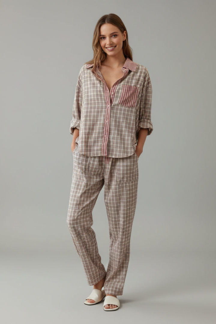 Women’s Pyjama Set with Button Top and Elastic Trousers