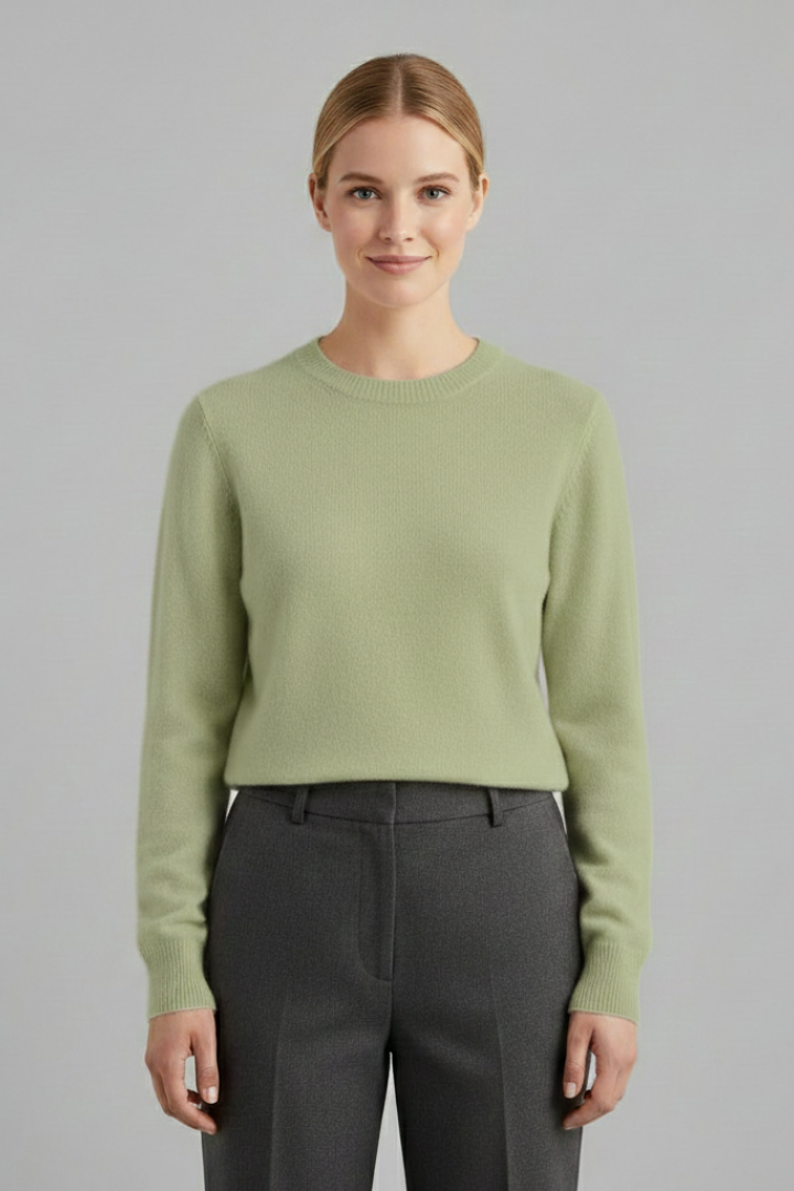 Women's Round Neck Jumper with Long Sleeves and Ribbed Trim