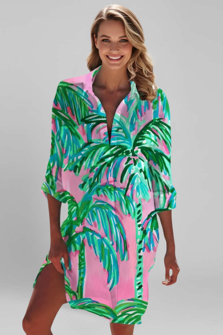 Women’s Shirt Dress with Collar and Button Placket