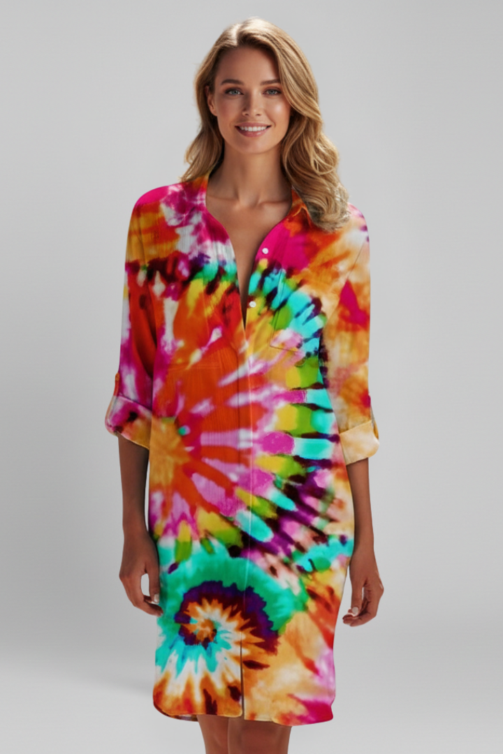 Women’s Shirt Dress with Collar and Button Placket