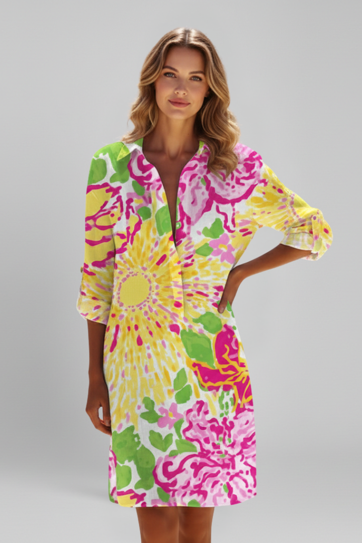 Women’s Shirt Dress with Collar and Button Placket