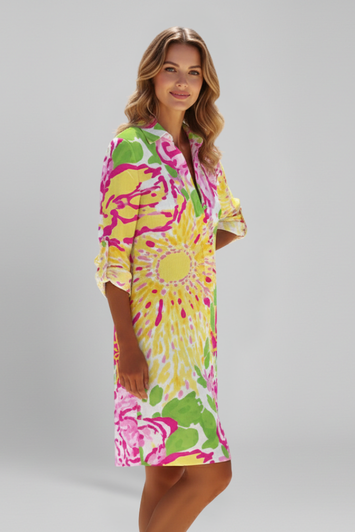 Women’s Shirt Dress with Collar and Button Placket