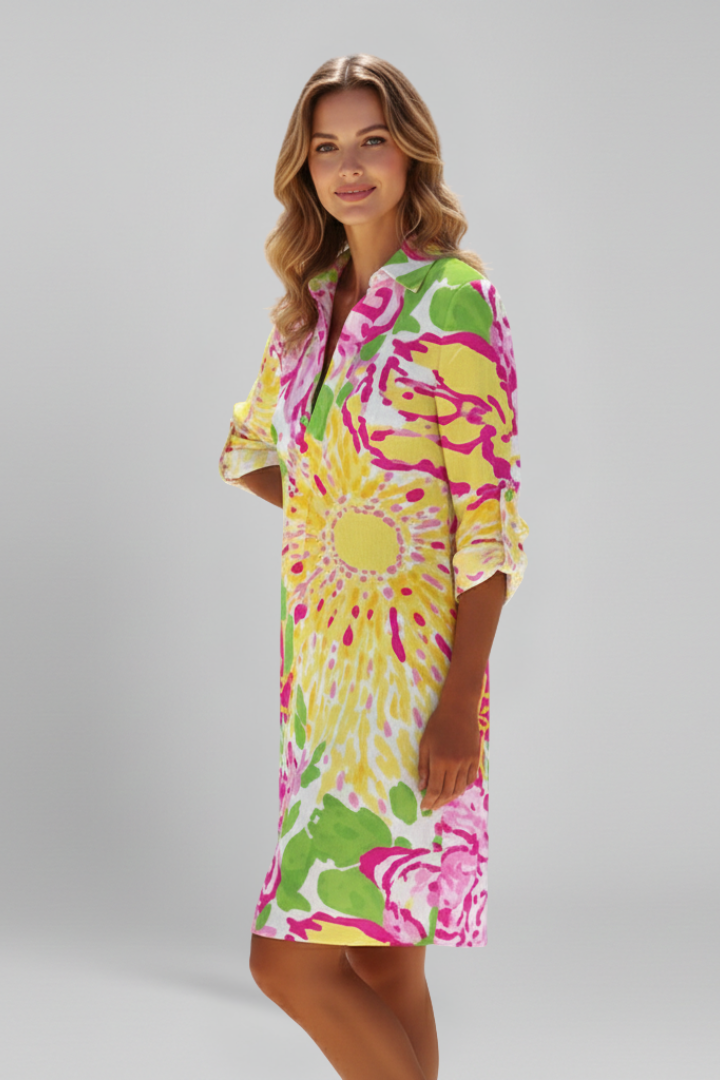 Women’s Shirt Dress with Collar and Button Placket