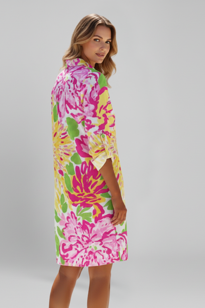 Women’s Shirt Dress with Collar and Button Placket