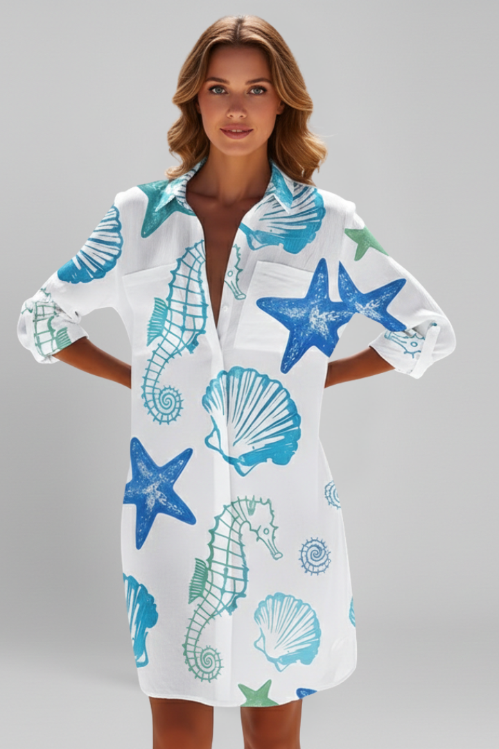 Women’s Shirt Dress with Collar and Button Placket