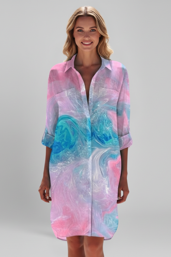 Women’s Shirt Dress with Collar and Button Placket