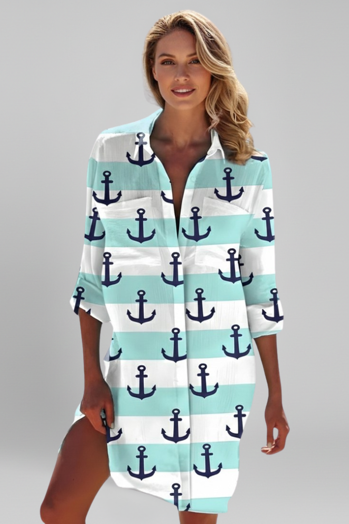 Women’s Shirt Dress with Collar and Button Placket