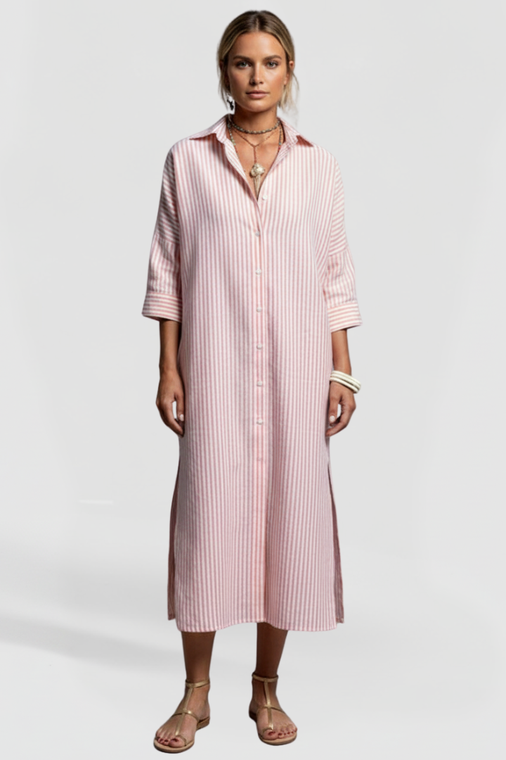 Women’s Shirt Dress with Collar and Side Slits