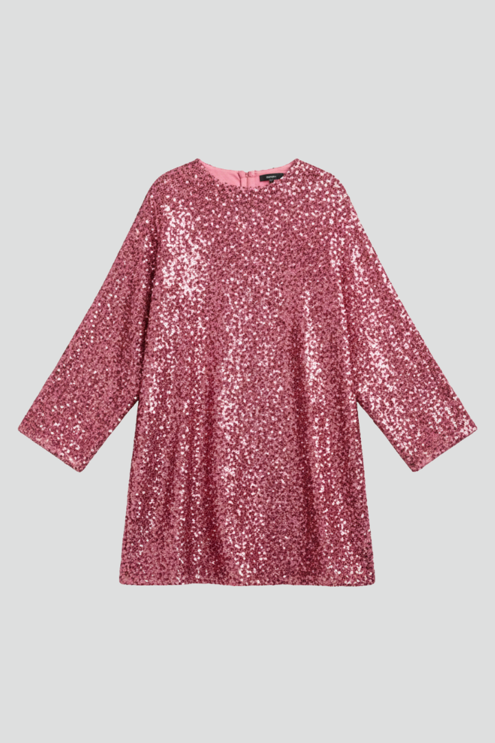 Women’s Short Dress with Round Neckline and Long Sleeves