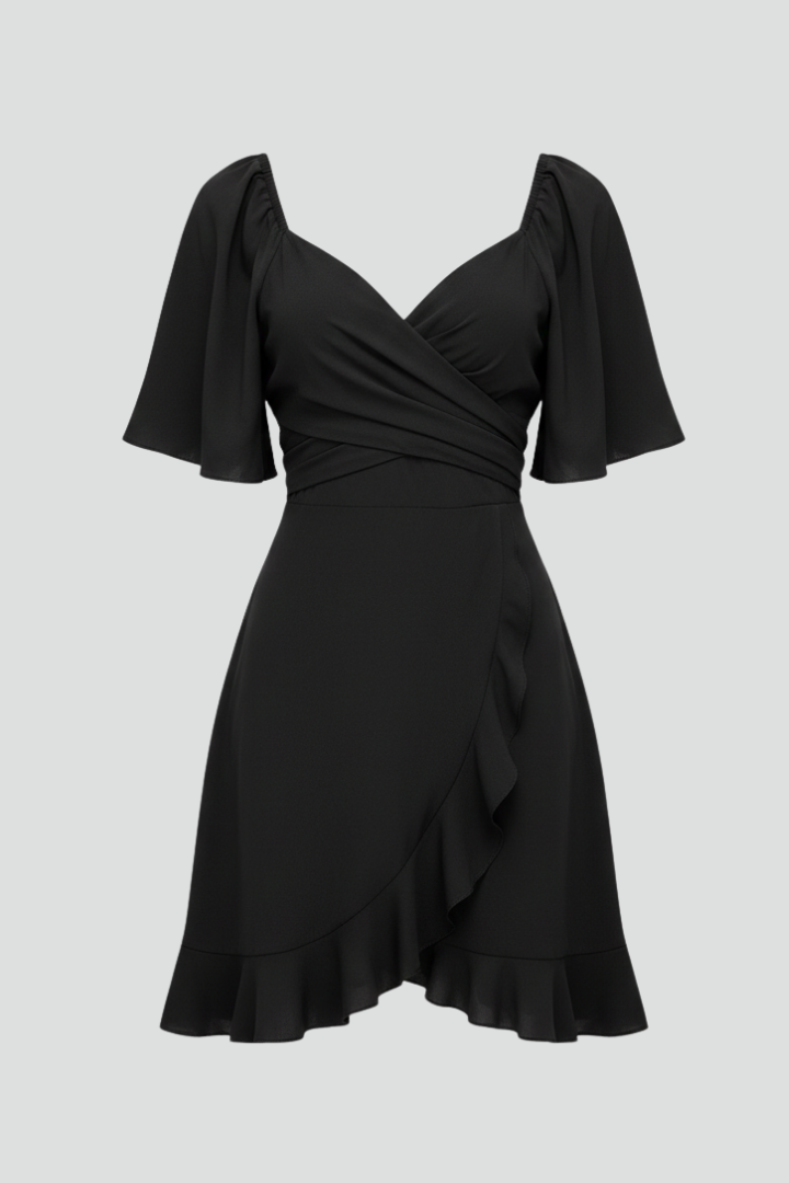 Women’s Short Dress with V-Neck and Ruffle Hem