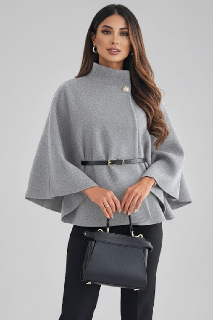 Women’s Short Poncho Coat with Batwing Sleeves