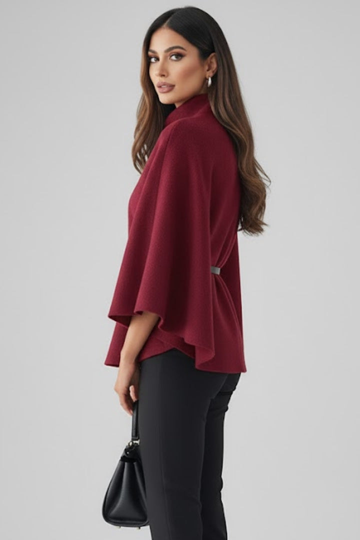 Women’s Short Poncho Coat with Batwing Sleeves