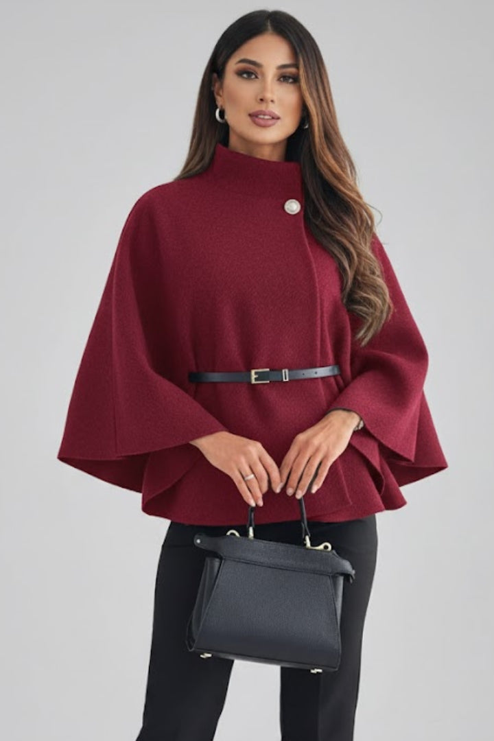 Women’s Short Poncho Coat with Batwing Sleeves