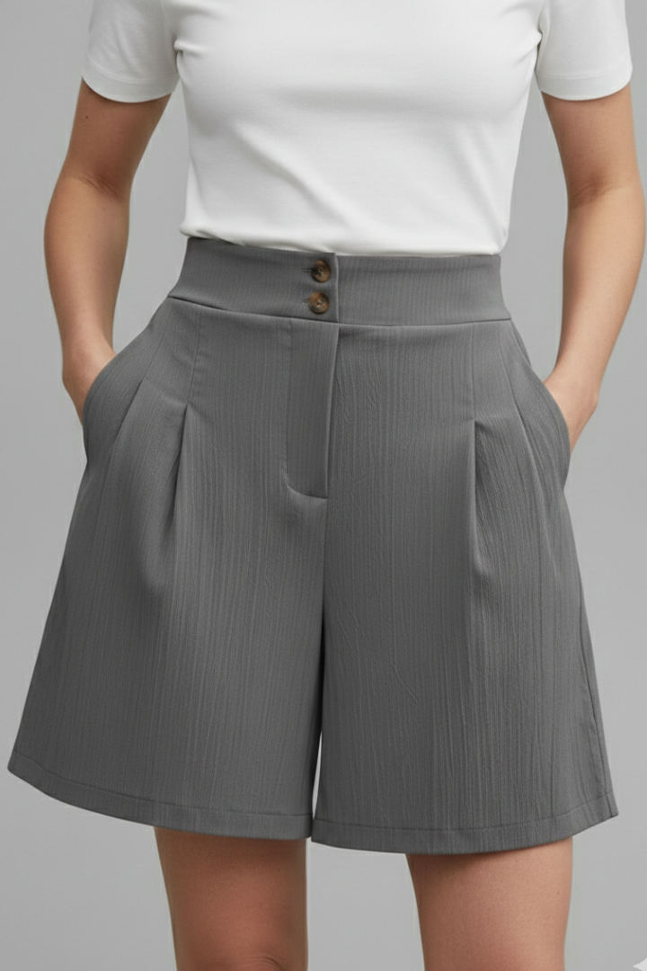 Women’s Shorts with Button Waist and Pleated Front
