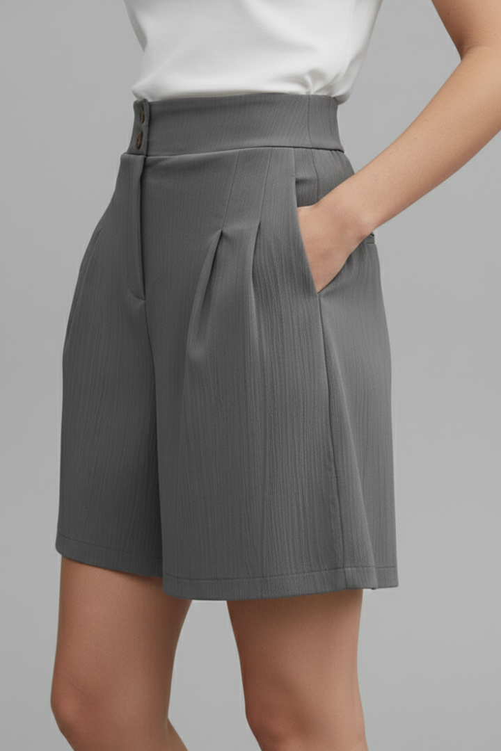 Women’s Shorts with Button Waist and Pleated Front