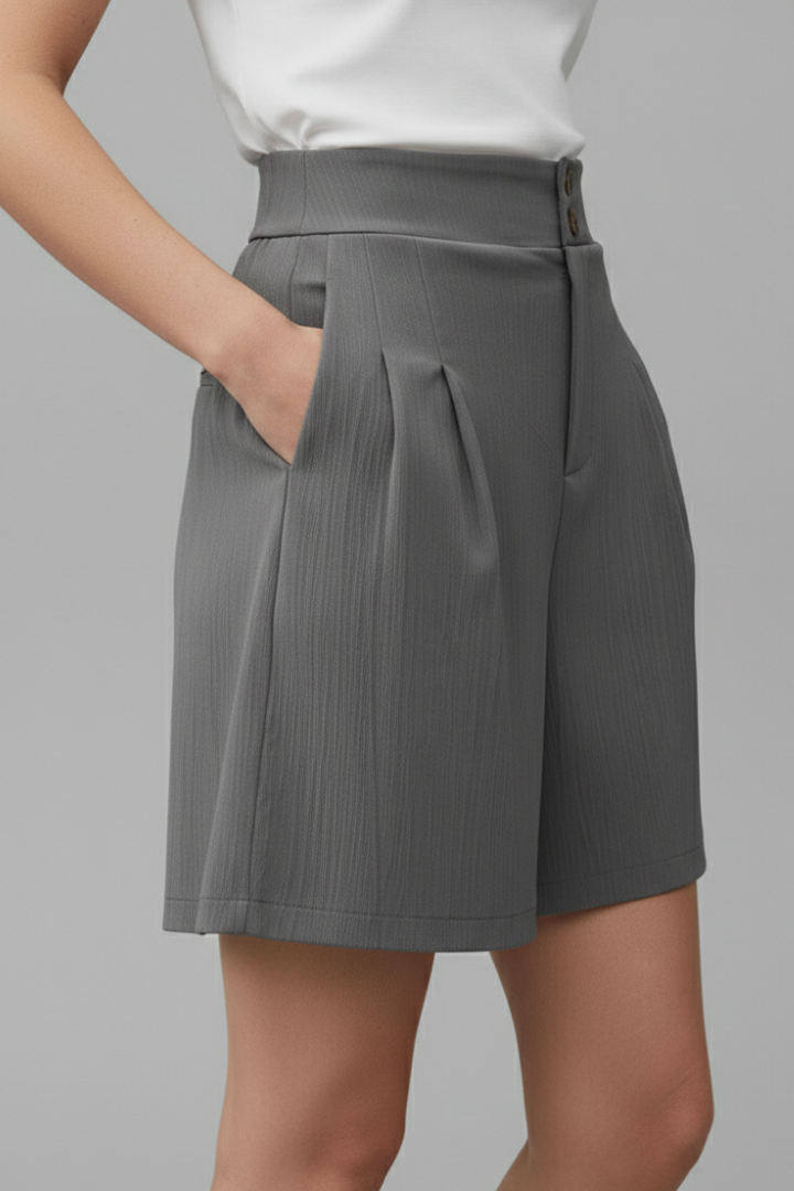 Women’s Shorts with Button Waist and Pleated Front
