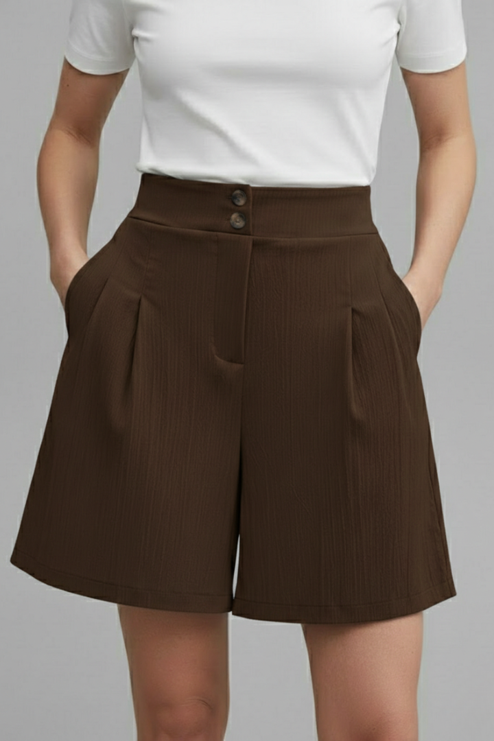 Women’s Shorts with Button Waist and Pleated Front