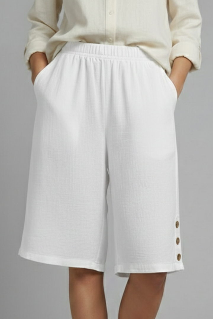 Women’s Shorts with Elastic Waist and Button Detail