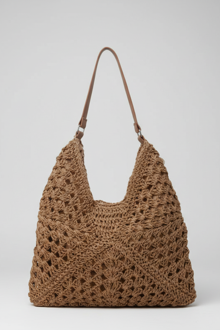 Women’s Shoulder Bag with Straw and Woven Design