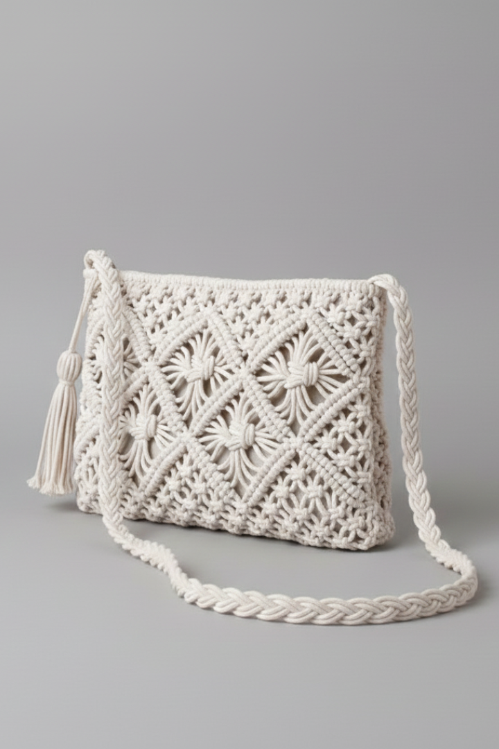 Women’s Shoulder Bag with Woven Surface and Zipper