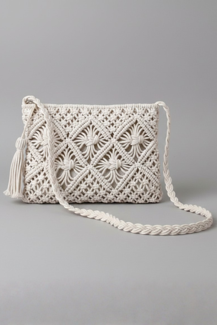 Women’s Shoulder Bag with Woven Surface and Zipper