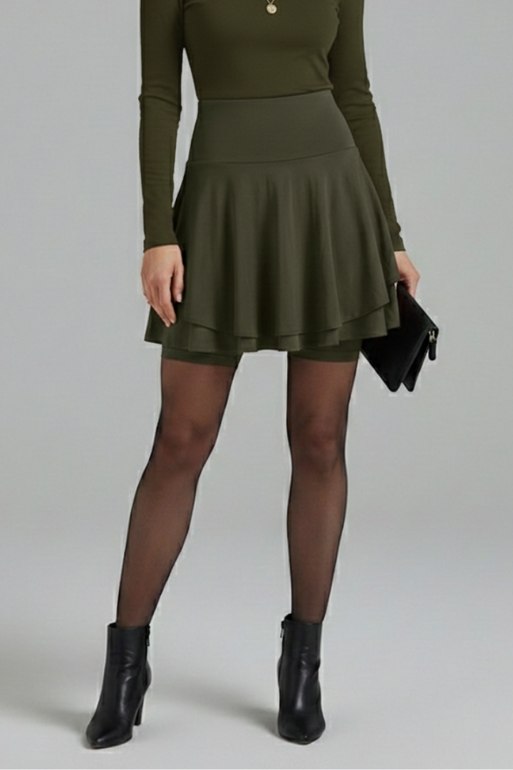 Women’s Skirt with High Waist and Built-In Shorts